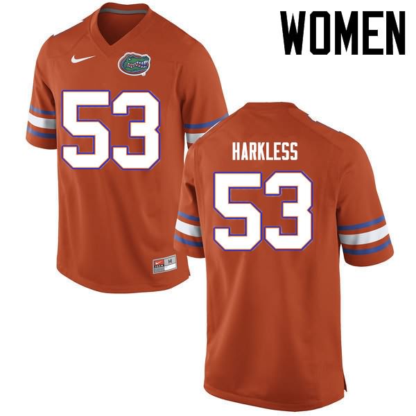 NCAA Florida Gators Kavaris Harkless Women's #53 Nike Orange Stitched Authentic College Football Jersey FBW8164MU